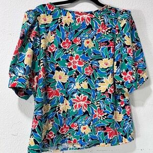 Vintage 80's Laura Henson floral Blouse L 12